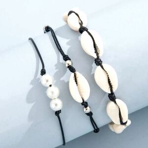 3pc set/Shell and pearl anklet set